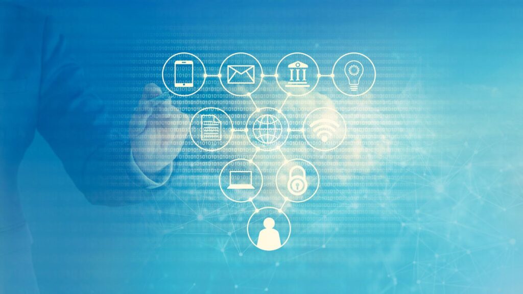 Cloud computing, Businessman touching icon network connection and information from cloud based server.